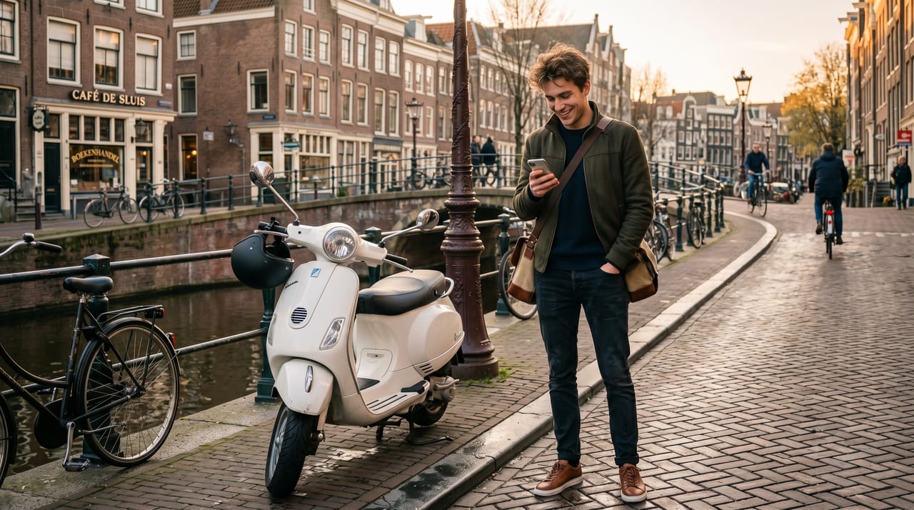 Collage: klanten regelen hun scooterverzekering online